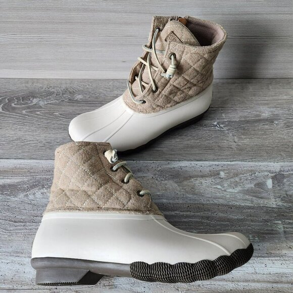 Sperry Womens 8.5M WOOL Duck Boots Beige Cream Quilted Upper Rubber Sole - Picture 7 of 14